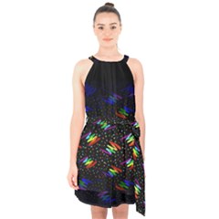 Rainbows Pixel Pattern Halter Collar Waist Tie Chiffon Dress by Semog4