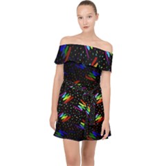 Rainbows Pixel Pattern Off Shoulder Chiffon Dress by Semog4