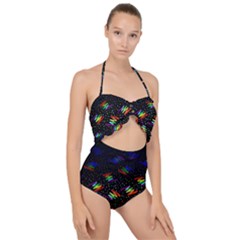 Rainbows Pixel Pattern Scallop Top Cut Out Swimsuit by Semog4