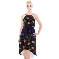 Rainbows Pixel Pattern High-low Halter Chiffon Dress  by Semog4