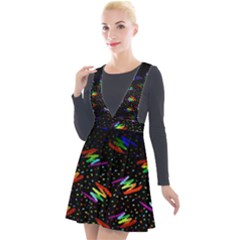 Rainbows Pixel Pattern Plunge Pinafore Velour Dress by Semog4