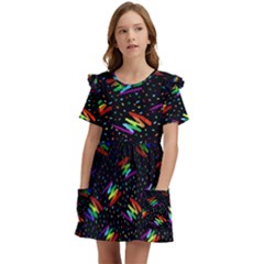 Rainbows Pixel Pattern Kids  Frilly Sleeves Pocket Dress by Semog4