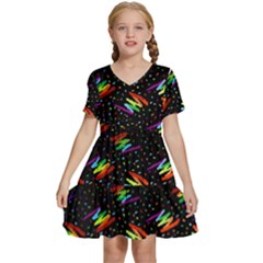 Rainbows Pixel Pattern Kids  Short Sleeve Tiered Mini Dress by Semog4