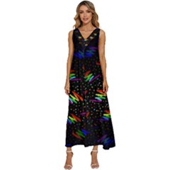 Rainbows Pixel Pattern V-neck Sleeveless Loose Fit Overalls by Semog4