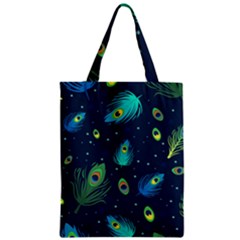 Blue Background Pattern Feather Peacock Zipper Classic Tote Bag by Semog4