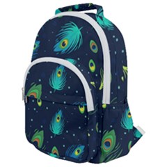 Blue Background Pattern Feather Peacock Rounded Multi Pocket Backpack by Semog4