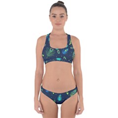 Blue Background Pattern Feather Peacock Cross Back Hipster Bikini Set by Semog4