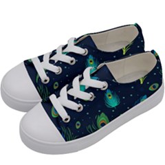 Blue Background Pattern Feather Peacock Kids  Low Top Canvas Sneakers by Semog4