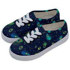 Blue Background Pattern Feather Peacock Kids  Classic Low Top Sneakers by Semog4