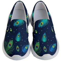 Blue Background Pattern Feather Peacock Kids Lightweight Slip Ons by Semog4