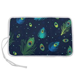 Blue Background Pattern Feather Peacock Pen Storage Case (l) by Semog4