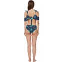 Blue Background Pattern Feather Peacock Ruffle Edge Tie Up Bikini Set	 View4