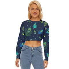 Blue Background Pattern Feather Peacock Lightweight Long Sleeve Sweatshirt by Semog4