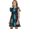 Blue Background Pattern Feather Peacock Kids  Winged Sleeve Dress View2