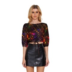 Abstract Light Star Design Laser Light Emitting Diode Mid Sleeve Drawstring Hem Top by Semog4