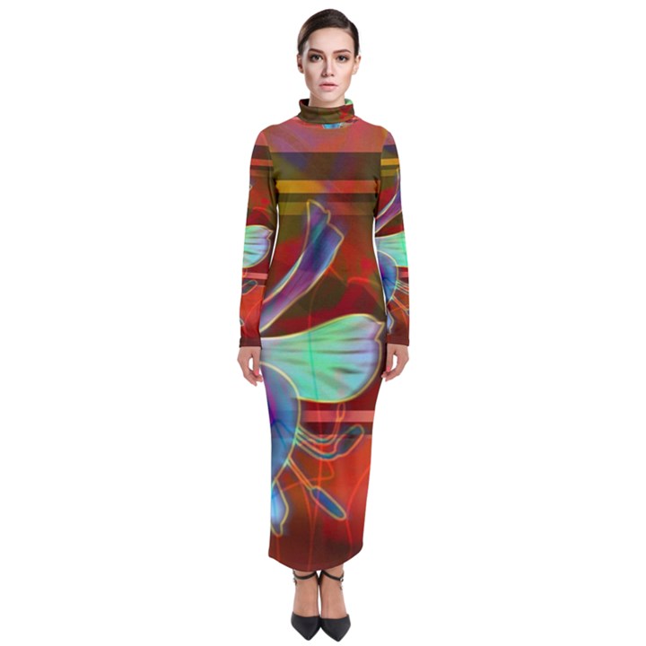 Abstract Fractal Design Digital Wallpaper Graphic Backdrop Turtleneck Maxi Dress