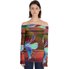 Abstract Fractal Design Digital Wallpaper Graphic Backdrop Off Shoulder Long Sleeve Top by Semog4