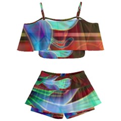 Abstract Fractal Design Digital Wallpaper Graphic Backdrop Kids  Off Shoulder Skirt Bikini by Semog4