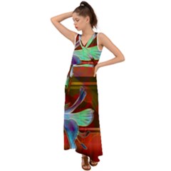 Abstract Fractal Design Digital Wallpaper Graphic Backdrop V-neck Chiffon Maxi Dress by Semog4