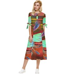 Abstract Fractal Design Digital Wallpaper Graphic Backdrop Bow Sleeve Chiffon Midi Dress by Semog4