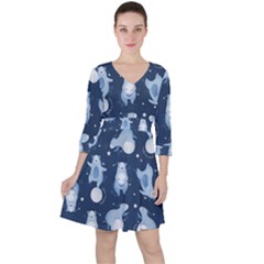 Bear Pattern Patterns Planet Animals Quarter Sleeve Ruffle Waist Dress by Semog4