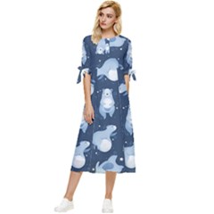 Bear Pattern Patterns Planet Animals Bow Sleeve Chiffon Midi Dress by Semog4