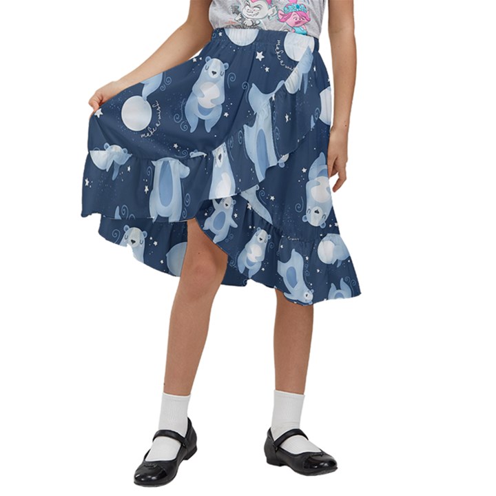 Bear Pattern Patterns Planet Animals Kids  Ruffle Flared Wrap Midi Skirt