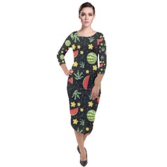 Watermelon Berries Patterns Pattern Quarter Sleeve Midi Velour Bodycon Dress by Semog4