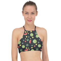 Watermelon Berries Patterns Pattern Racer Front Bikini Top by Semog4