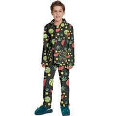 Watermelon Berries Patterns Pattern Kids  Long Sleeve Velvet Pajamas Set