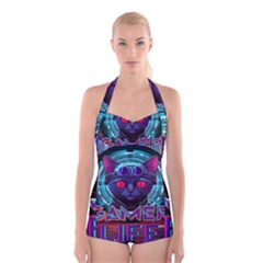 Gamer Life Boyleg Halter Swimsuit  by minxprints