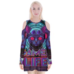 Gamer Life Velvet Long Sleeve Shoulder Cutout Dress