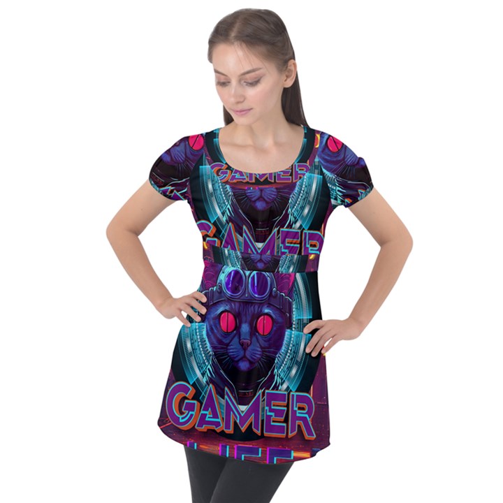 Gamer Life Puff Sleeve Tunic Top