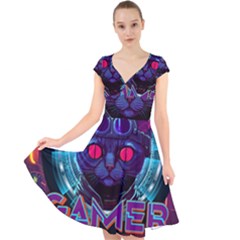 Gamer Life Cap Sleeve Front Wrap Midi Dress