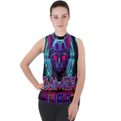 Gamer Life Mock Neck Chiffon Sleeveless Top