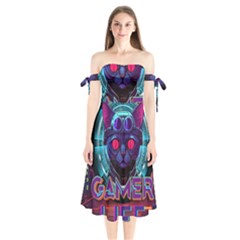 Gamer Life Shoulder Tie Bardot Midi Dress