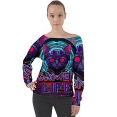 Gamer Life Off Shoulder Long Sleeve Velour Top by minxprints