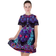 Gamer Life Short Sleeve Shoulder Cut Out Dress  by minxprints