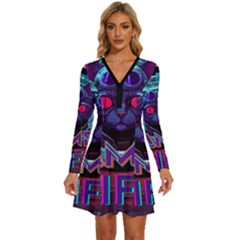 Gamer Life Long Sleeve Deep V Mini Dress  by minxprints