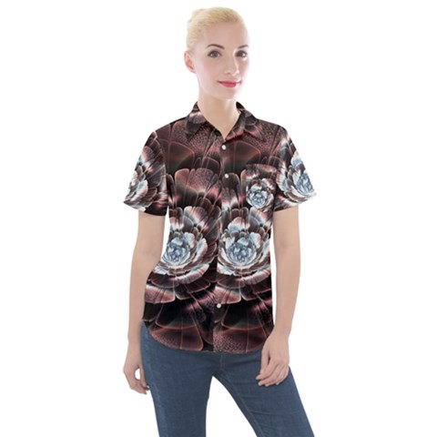 Flower Fractal Art Cool Petal Abstract Women s Short Sleeve Pocket Shirt by Semog4