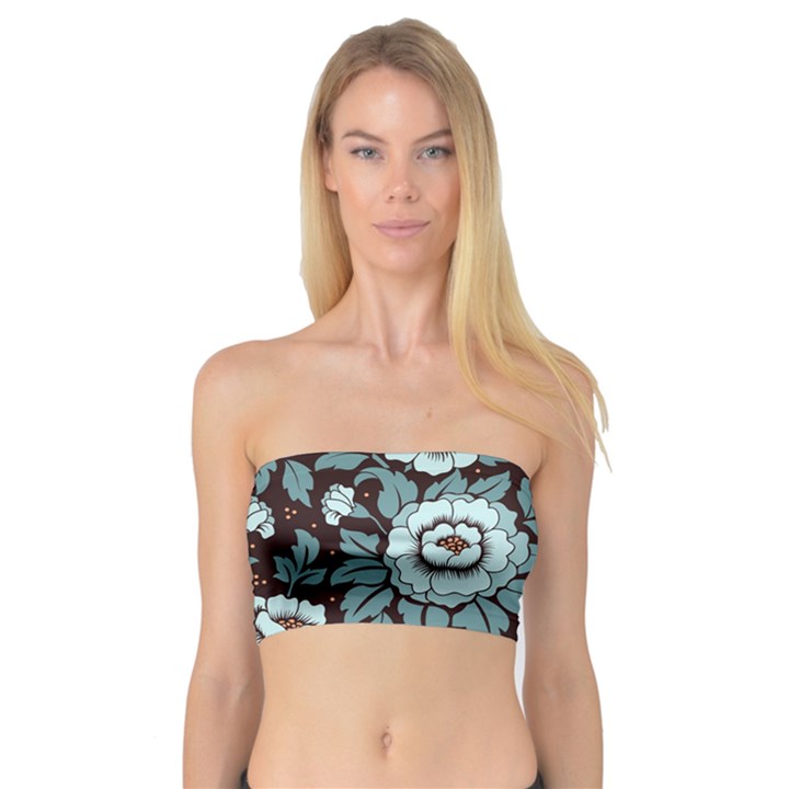 Vintage Floral Pattern Blue Damask Pattern Blue Vintage Bandeau Top