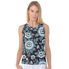 Vintage Floral Pattern Blue Damask Pattern Blue Vintage Women s Basketball Tank Top by Semog4