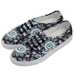 Vintage Floral Pattern Blue Damask Pattern Blue Vintage Women s Classic Low Top Sneakers by Semog4