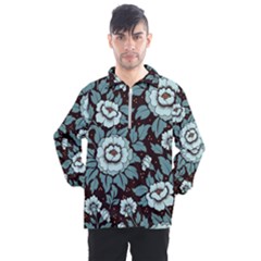 Vintage Floral Pattern Blue Damask Pattern Blue Vintage Men s Half Zip Pullover by Semog4