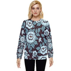 Vintage Floral Pattern Blue Damask Pattern Blue Vintage Hidden Pocket Sweatshirt