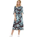 Vintage Floral Pattern Blue Damask Pattern Blue Vintage Bow Sleeve Chiffon Midi Dress View1