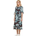 Vintage Floral Pattern Blue Damask Pattern Blue Vintage Bow Sleeve Chiffon Midi Dress View2