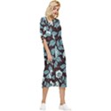 Vintage Floral Pattern Blue Damask Pattern Blue Vintage Bow Sleeve Chiffon Midi Dress View3