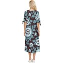 Vintage Floral Pattern Blue Damask Pattern Blue Vintage Bow Sleeve Chiffon Midi Dress View4