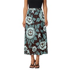 Vintage Floral Pattern Blue Damask Pattern Blue Vintage Classic Midi Chiffon Skirt